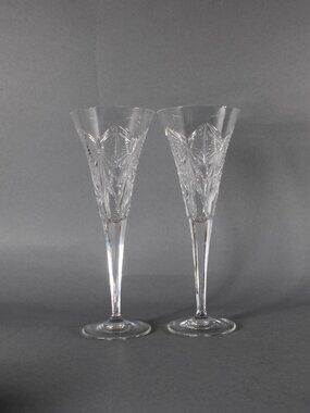 Waterford Champagne Glasses Set Of 2 Clear Cut Crystal 9" Champagne Glasses